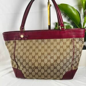 GUCCI Mayfair Small Monogram Burgundy Leather Tote Bag